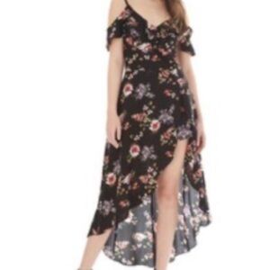 Iz Byer Blue Floral Asymmetrical Sundress V-Neck W/Shorts On/Off Shoulder Dress